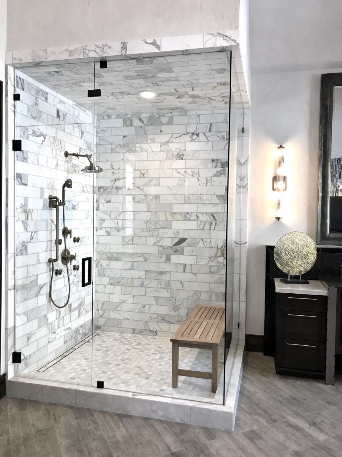 custom shower glass transom door frameless toronto gta design install matte black handle