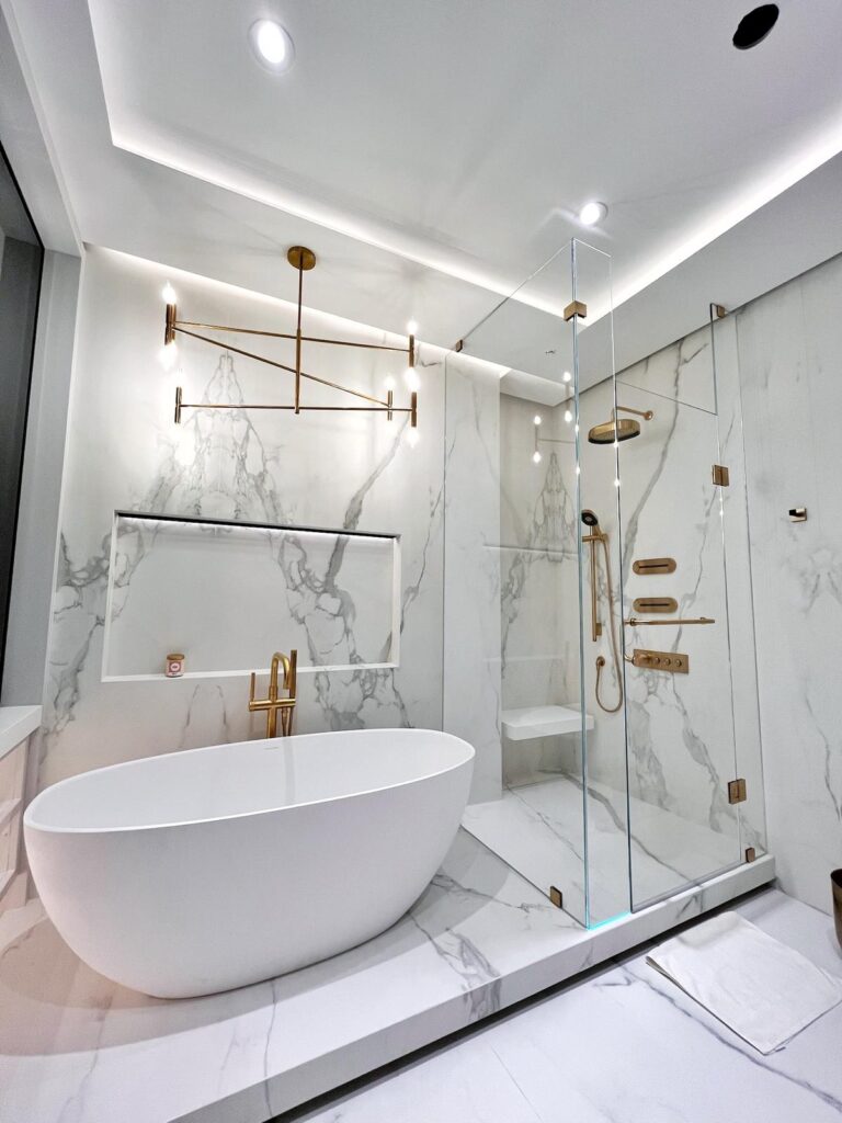 custom shower glass enclosure with return gta toronto design install
