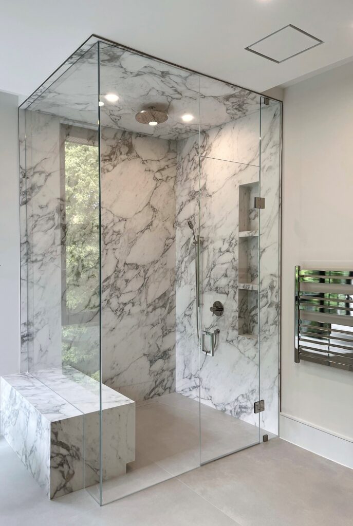 corner frameless glass shower enclosure with chrome hardware - Vaughan